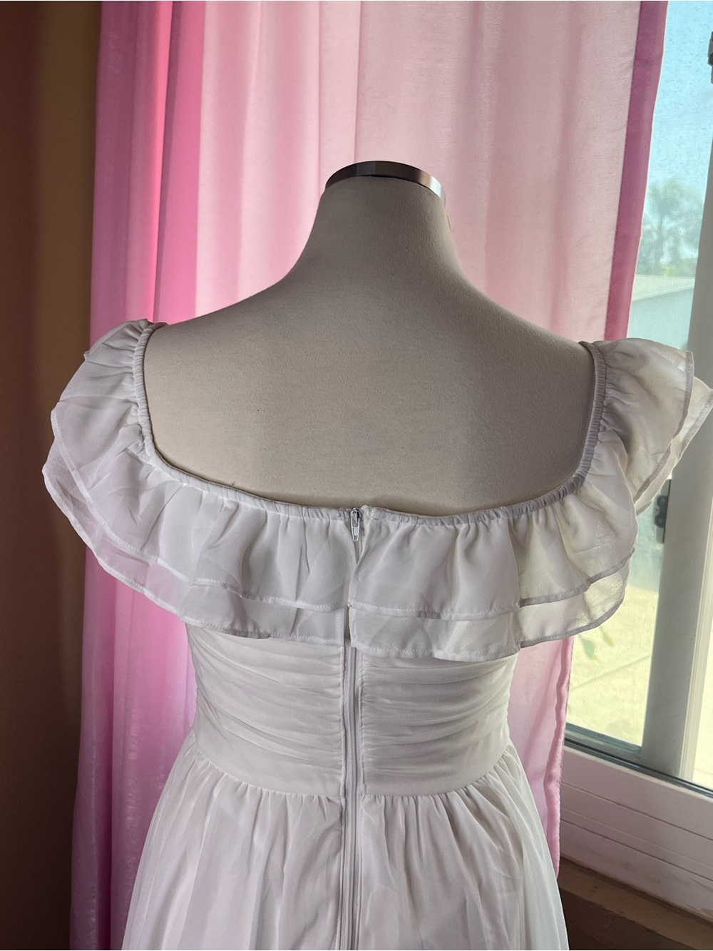 White Ruffled Off-Shoulder Sundress - Picture 6 of 10